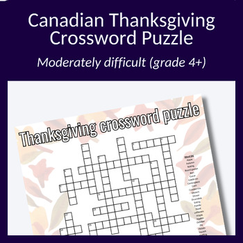 Preview of Canadian Thanksgiving crossword for vocabulary, spelling or parties! Grade 4+