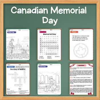 Preview of Canadian memorial day Activity pack - Text Comprehension, Poem, Word Search ....