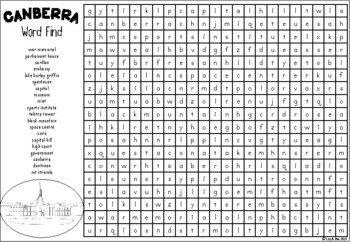 Preview of Canberra Word Find - Includes Answers