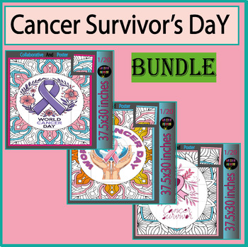 Preview of Cancer Survivor’s Day Collaborative Coloring Pages Poster Bulletin Board  Bundle