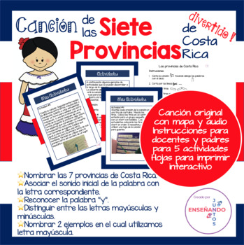 Preview of Spanish Geography Song and activities Canción de las Provincias de Costa Rica