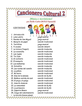 Preview of Cancionero Cultural 2 Musica y movimiento Spanish Songs