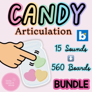 Preview of Candy Articulation Game - Bundle 15 Sounds! - Boom Cards™ Valentine's Day Speech
