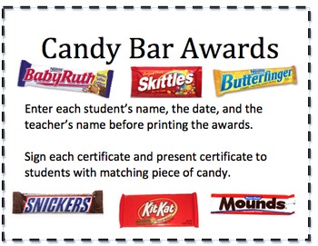 Candy Bar Award Certificates by All Star Resources TpT