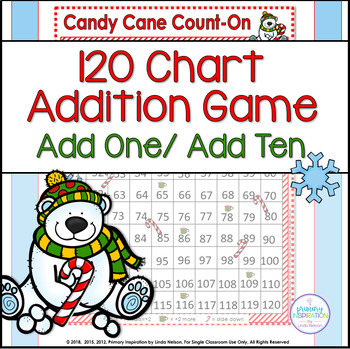 Preview of Christmas Addition on the 120 Chart - Plus One, Plus Ten - Winter Math Games