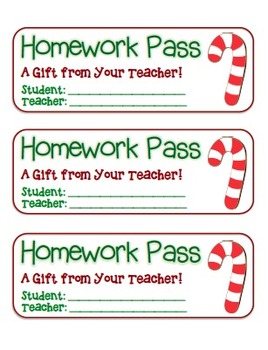 Preview of “Candy Cane” Homework Pass –Holiday FUN! (full color version)