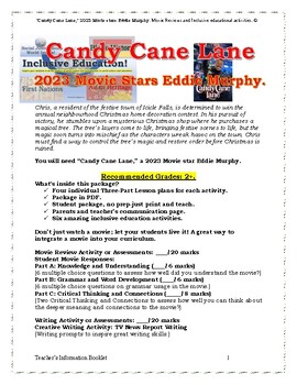 Preview of Candy Cane Lane 2023 Movie Review and Educational Activities.