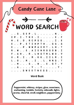 Candy Cane Lane Word Search Activity Worksheet - Printable by puzzles ...