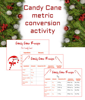 Preview of Candy Cane Metric Conversion Activity: Christmas math activity