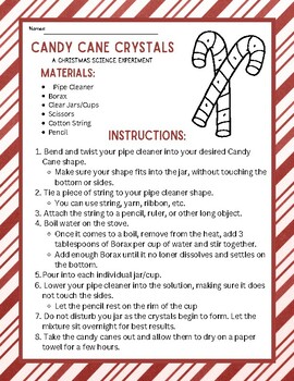 Preview of Candy Cane Science Experiment FREEBIE (Physical Changes / Crystalization)
