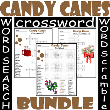 Candy Canes WORD SEARCH/SCRAMBLE/CROSSWORD BUNDLE PUZZLES | TPT