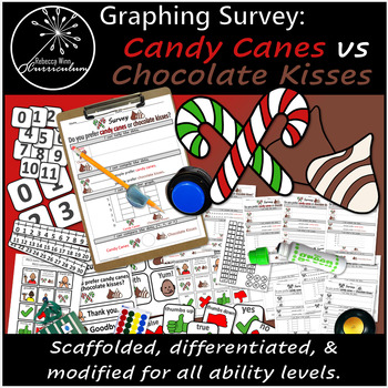 Preview of Candy Canes vs Chocolate Kisses Survey | Graphing Survey | Comparison | SPED