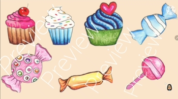 Preview of Candy Castle with candy and cupcakes clipart (without background)