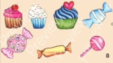 Candy Castle with candy and cupcakes clipart (without background)