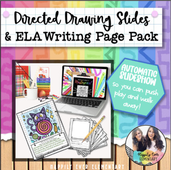 Preview of Candy Cat Directed Drawing Automatic PPT | ELA Writing Pages
