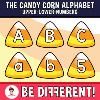 Preview of Candy Corn Alphabet Clipart Letters Uppercase Lowercase Numbers Halloween