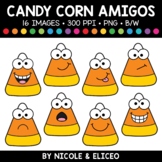 Fall Candy Corn Faces Amigos Clipart + FREE Blacklines - C