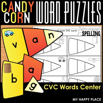 Preview of Candy Corn CVC Word Puzzles Halloween Center