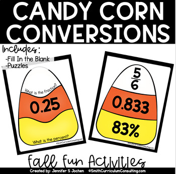 Preview of Candy Corn Conversions Fractions Decimals Percents Fill In Blank Puzzles