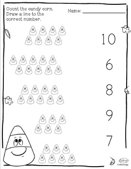 Candy Corn Counting 1-10 - Fall Themed PreK Worksheet by JolieDesign