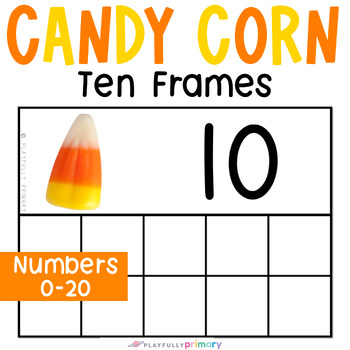 Preview of Candy Corn Counting to 20, Halloween Mini Eraser Ten Frame Math Task Cards