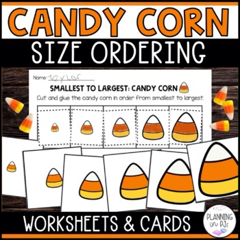 Preview of Candy Corn Size Ordering for Halloween | Order by Size | Cut and Glue