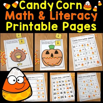 Preview of Candy Corn Math & Literacy Printable Pages Fall Halloween Thanksgiving Practice
