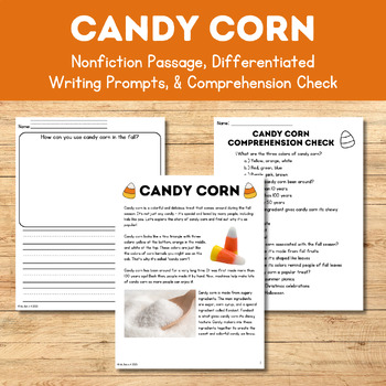 Preview of Candy Corn (Nonfiction Passage, Writing Prompts, & Comprehension Check)Halloween
