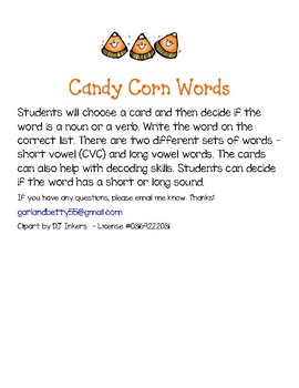 Preview of Candy Corn Words - Noun or Verb