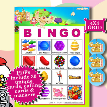 Candy Crush 4x4 Bingo 30 Cards By Blizzy Bingo Tpt
