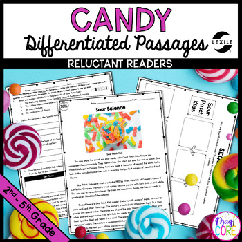 Preview of Candy Differentiated Close Reading Comprehension Passages Question Lexile Levels