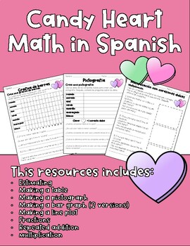Preview of Candy Heart Math in Spanish #valentine's day