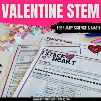 Preview of Candy Heart Stacking: Valentines Day Math Activities February STEM Challenge