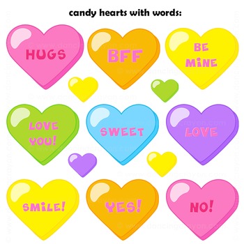 Candy Hearts Clip Art | Conversation Hearts by Dancing Crayon Designs
