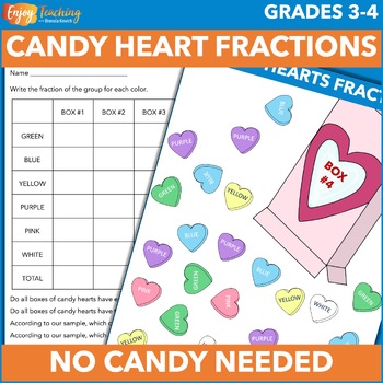 Preview of Candy Hearts Fractions Activities - Valentine’s Day Math Project