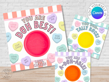 Preview of Candy Hearts Play-Doh Valentine | Class Valentine Cards | Non-Food Valentines