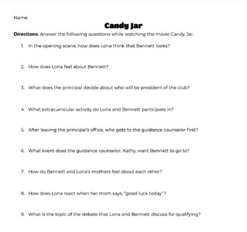 Preview of Candy Jar Netflix Movie Worksheet