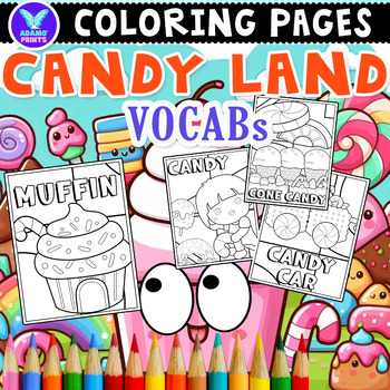 Preview of Candy Land Vocabs Coloring Pages & Writing Paper Activities ELA No PREP