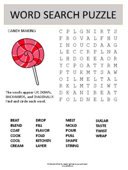 Preview of Candy Making Word Search Worksheet Puzzle - Easel Activity Game