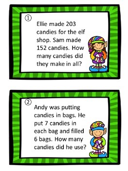 Candy Shop Elves Scavenger Hunt Math Word Problems (add,sub,mult,divide)