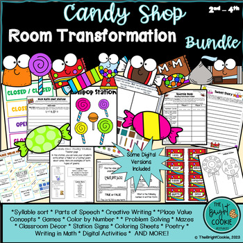 Preview of Candy Shop Room Transformation! 10 Math and ELA differentiated stations included