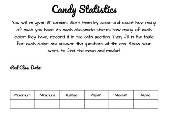 Preview of Candy Statistics Activity