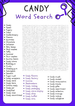 Candy Word Search Puzzle Worksheet Activity, Morning Work, Brain Games