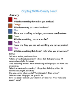 Preview of Candy land Coping skills questions