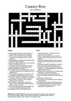 Cannery Row Crossword Puzzle by M Walsh Teachers Pay Teachers