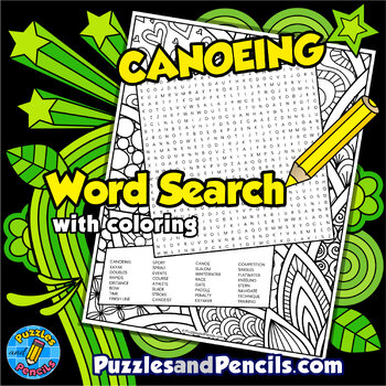 Preview of Canoeing Word Search Puzzle Activity with Coloring | Summer Games Wordsearch