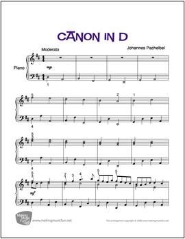Beste Canon in D (Pachelbel) | Sheet Music for Easy Piano (Digital Print) UD-22