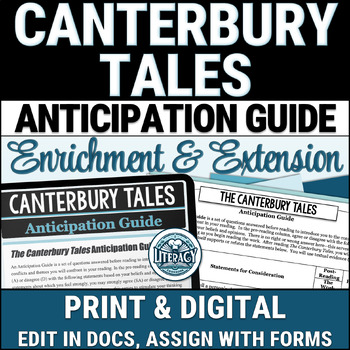 Preview of Canterbury Tales Anticipation Guide - Pre-Reading Discussion & PostReading Essay