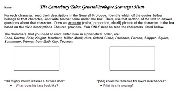 Preview of Canterbury Tales General Prologue Scavenger Hunt
