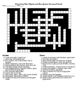 Canterbury Tales Pilgrims and Descriptions Crossword Word Search